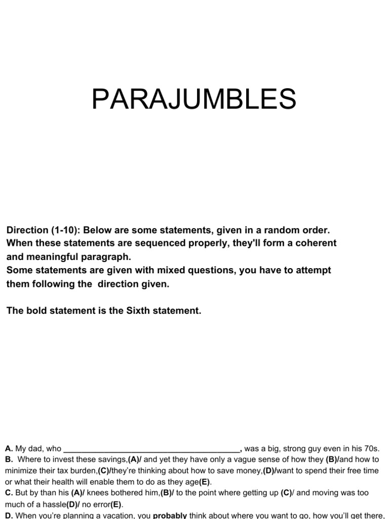 Para Jumbles + Mixed Questions - Part 3 | PDF
