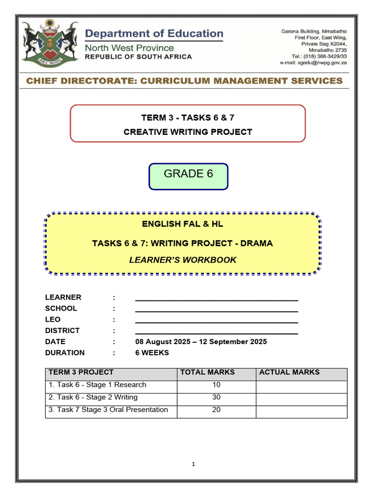 Grade 6 Term 3 Creative Writing Project | PDF | Body Language | Learning