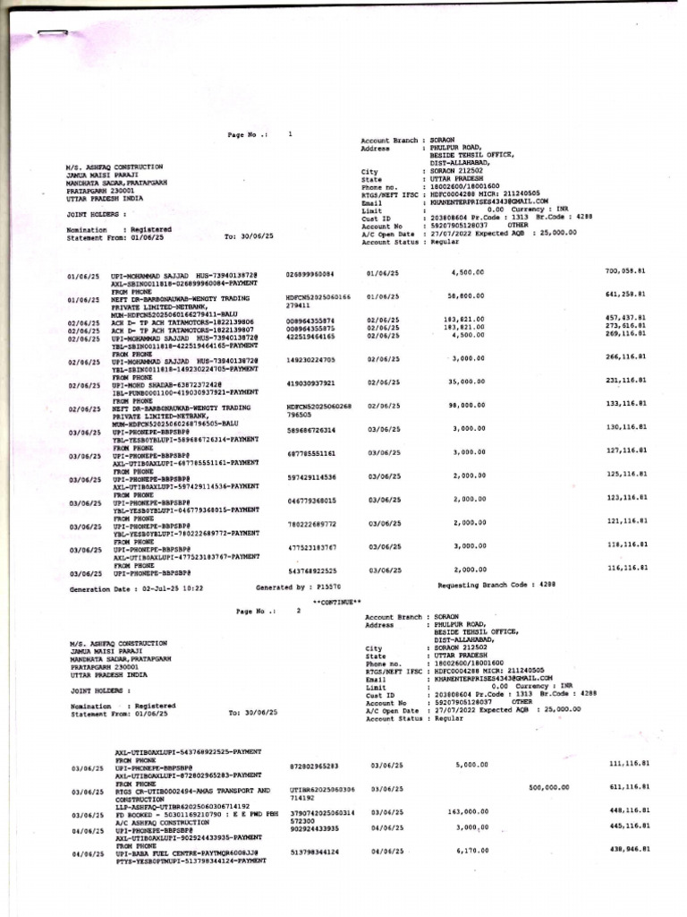 Ashfaq Con Bank Statement June 2025 | PDF