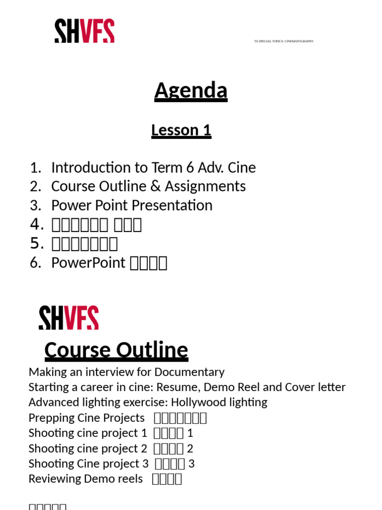 Advanced Cinematography Course Outline | PDF | Cinematography