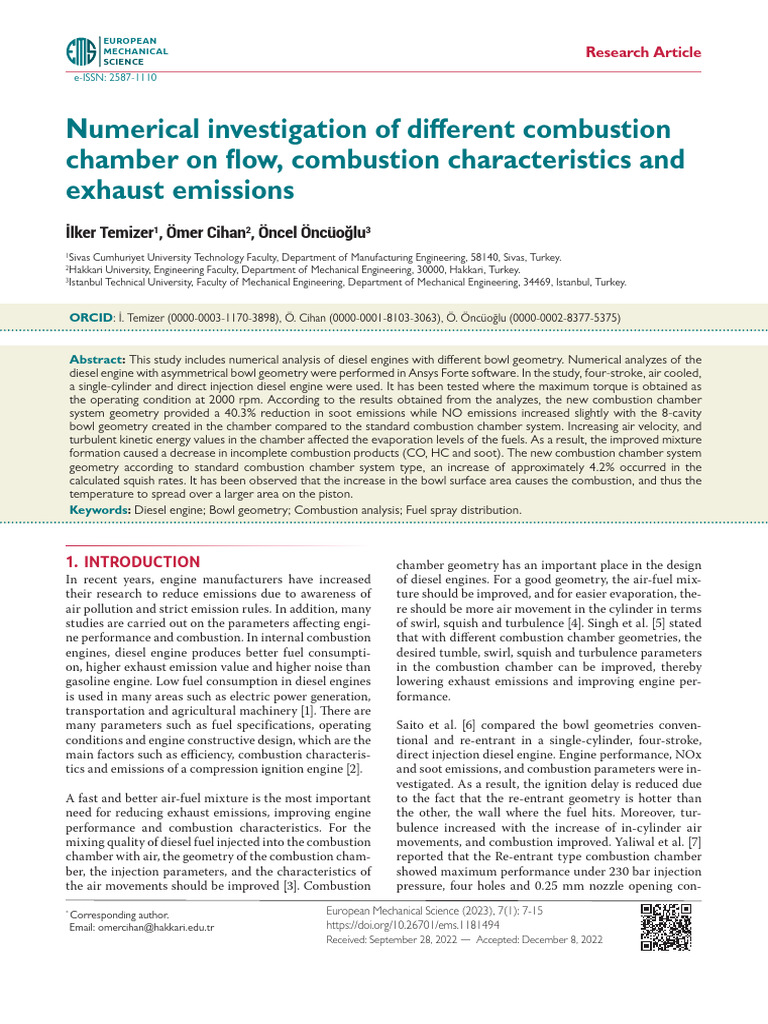 Combustion Chamber Geometry Impact on Diesel Emissions | PDF | Diesel ...