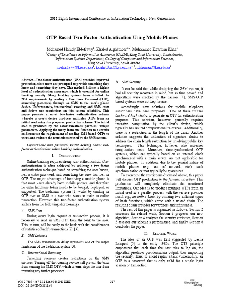 Mobile OTP-Based 2FA Authentication | PDF | Password | Espionage Techniques