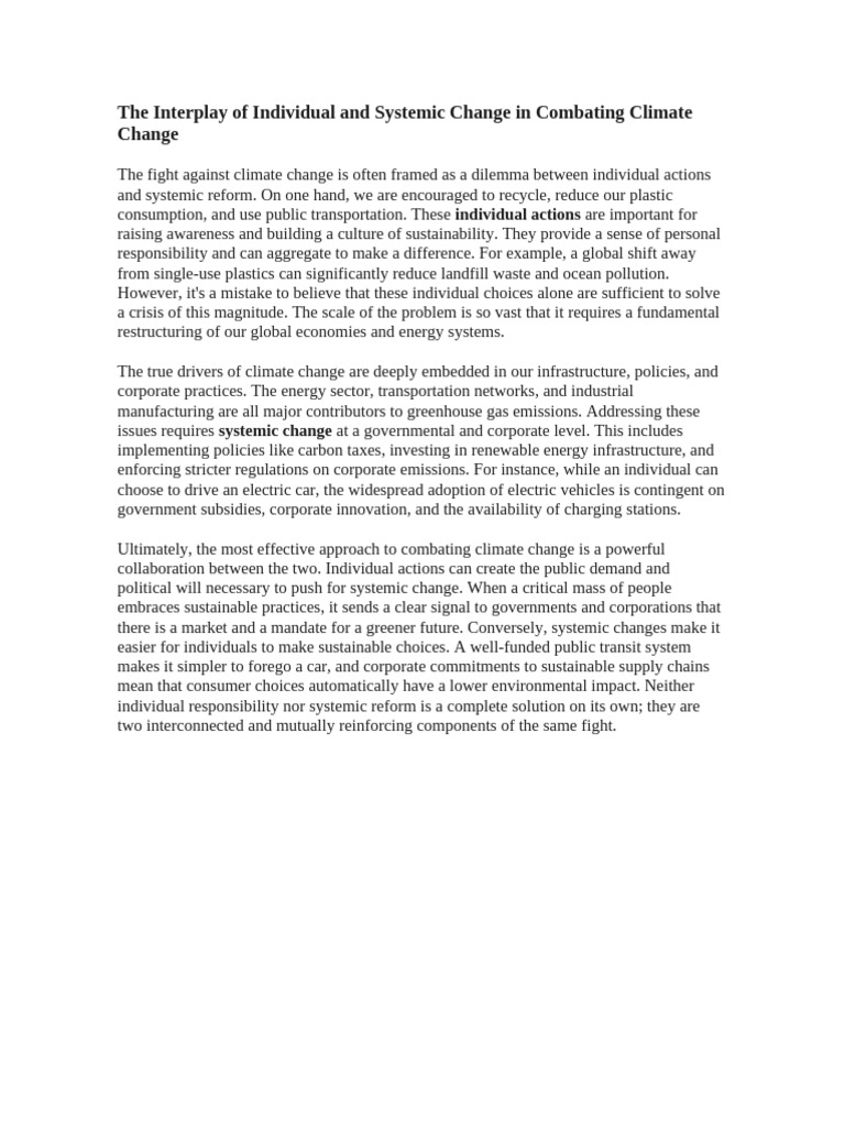 The Interplay of Individual and Systemic Change in Combating Climate ...