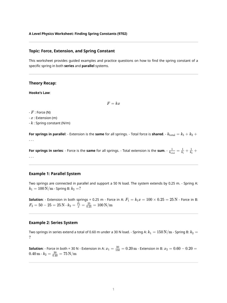 Spring Constant Practice Worksheet | PDF | Physics | Mechanics
