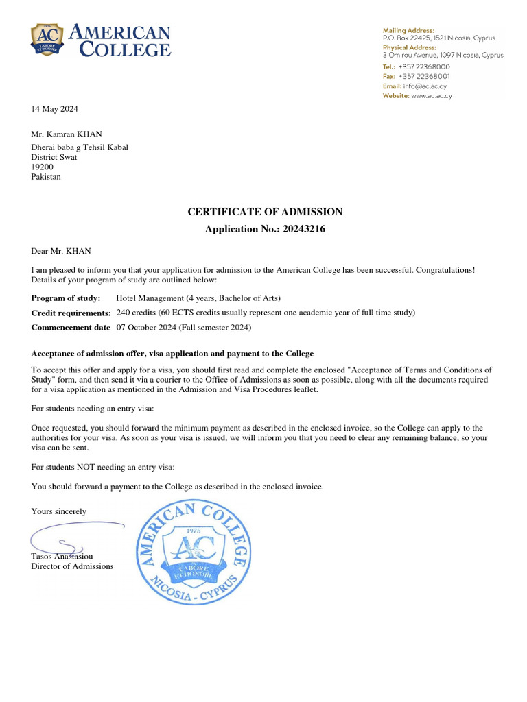 Visa Application and Admission Guide | PDF