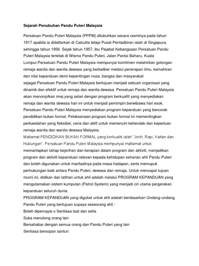 Sejarah Penubuhan Pandu Puteri Malaysia Pdf