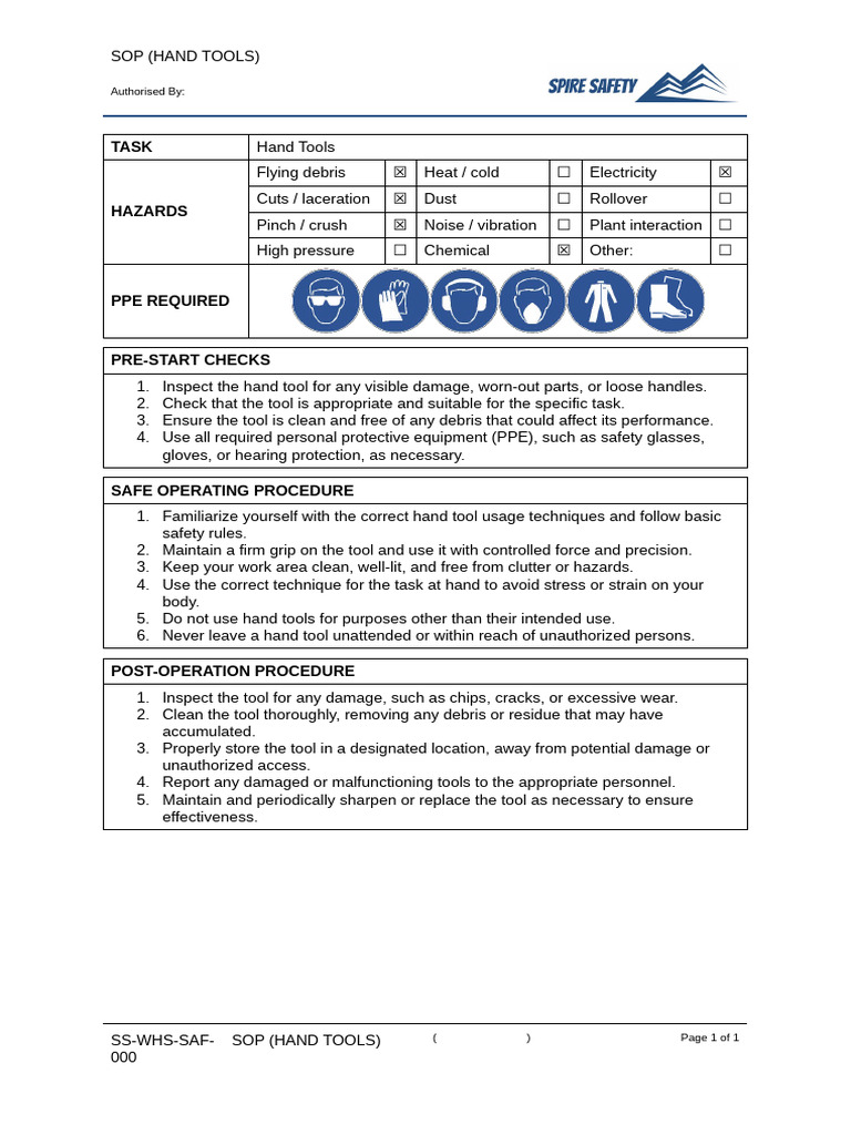 Hand Tools Safety SOP Guide | PDF