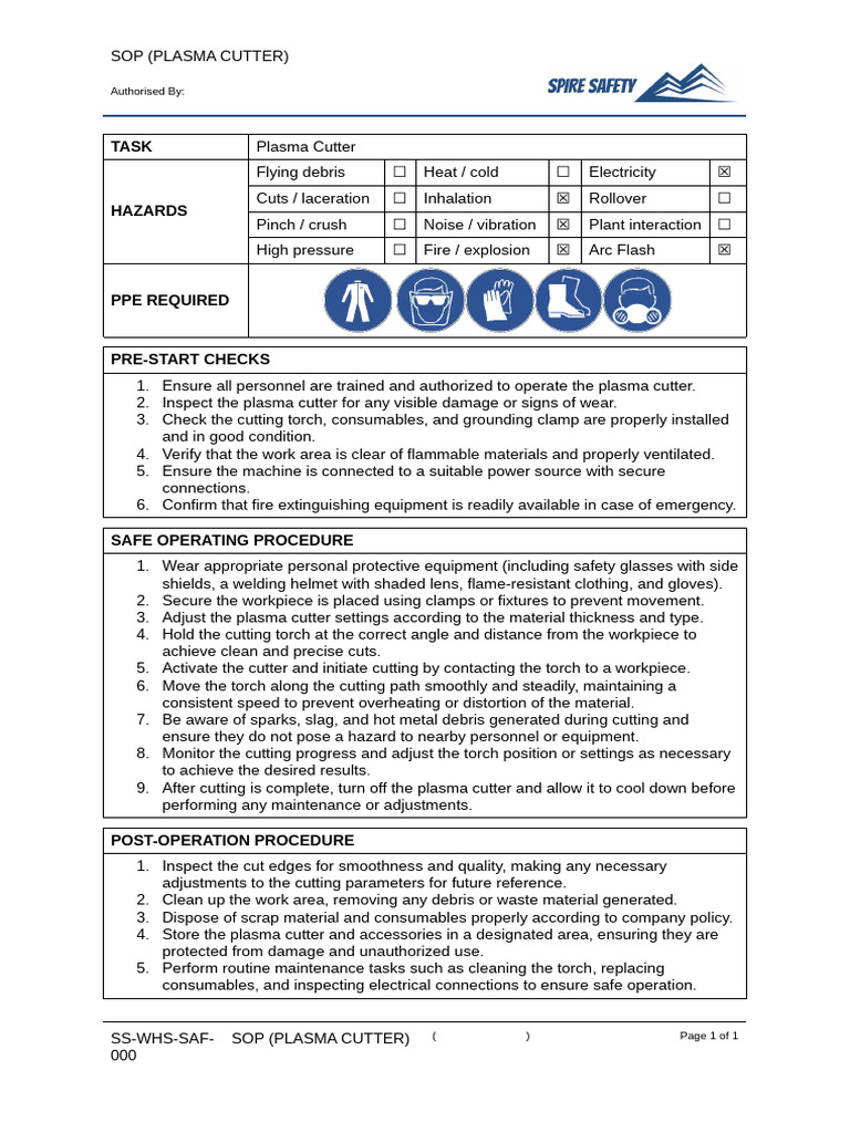 Plasma Cutter PPE and Safety SOP | PDF | Personal Protective Equipment ...