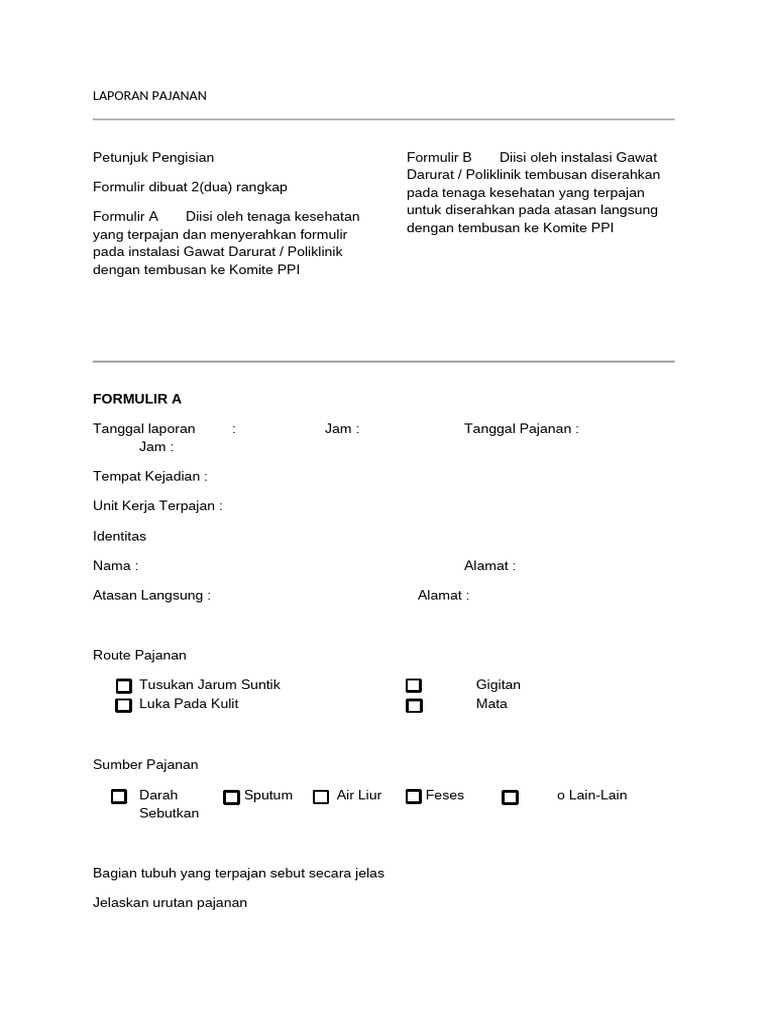 Panduan Pengisian Formulir Pajanan Kesehatan | PDF