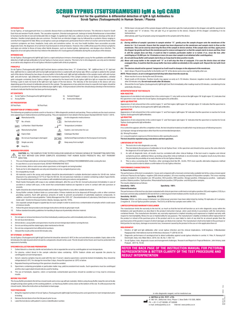 Scrub Typhus IgM & IgG Test Guide | PDF | Infection | Blood Plasma