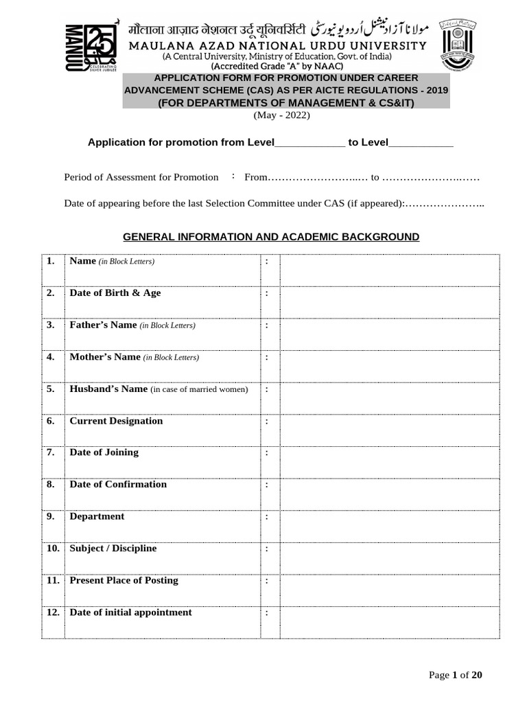 CAS Promotion Application Form 2019 | PDF | Educational Stages