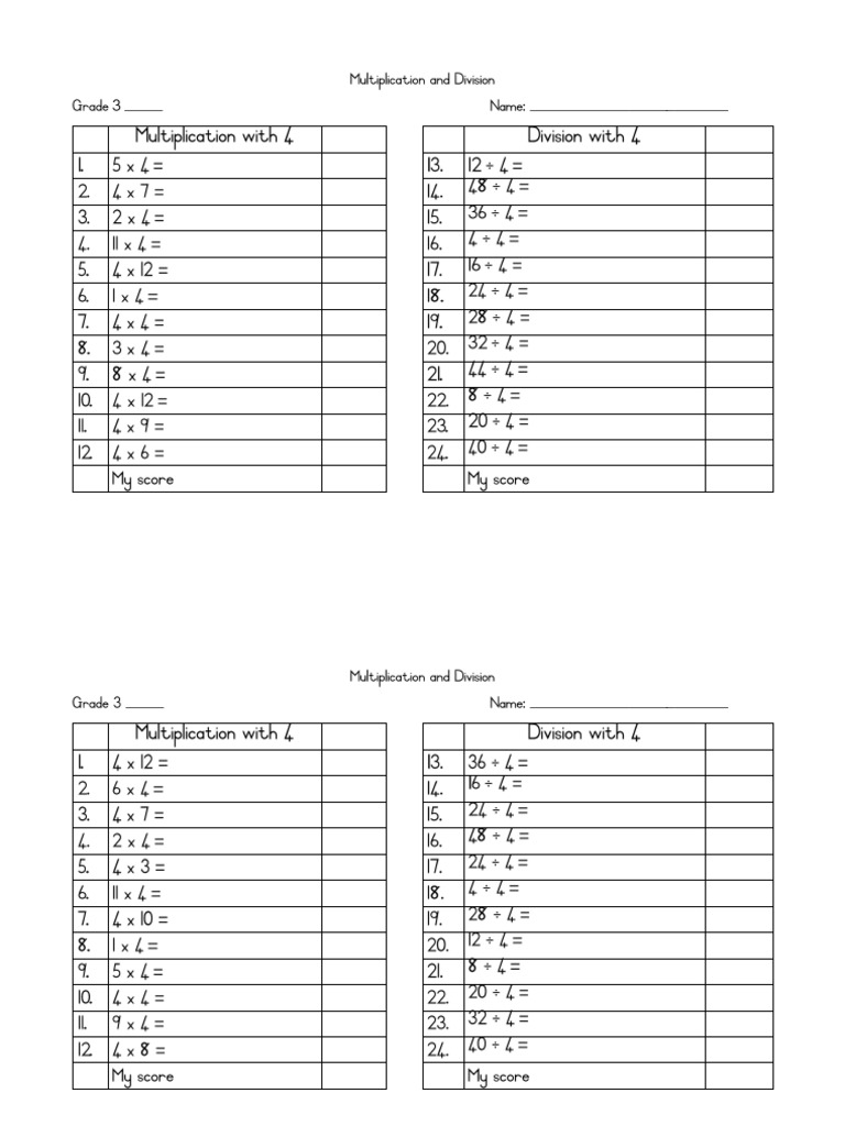 Multiplication and Divivion Term 3 Grade 3 | PDF