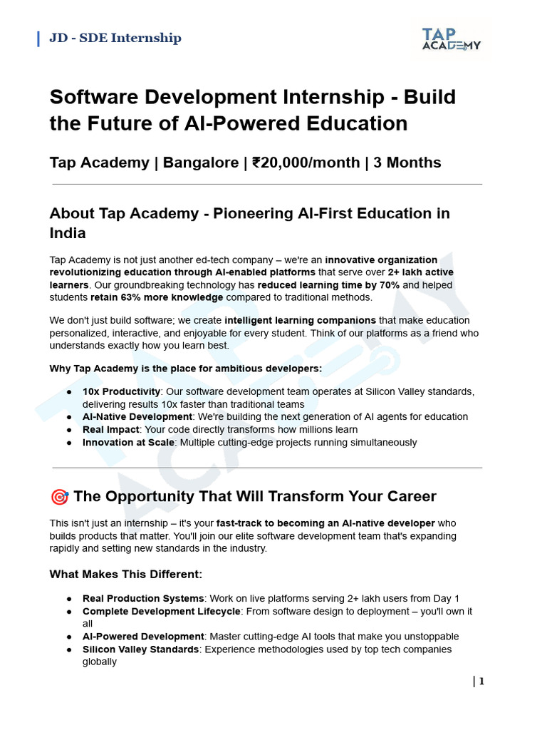 SDE Internship Opportunity at Tap Academy | PDF | Artificial ...