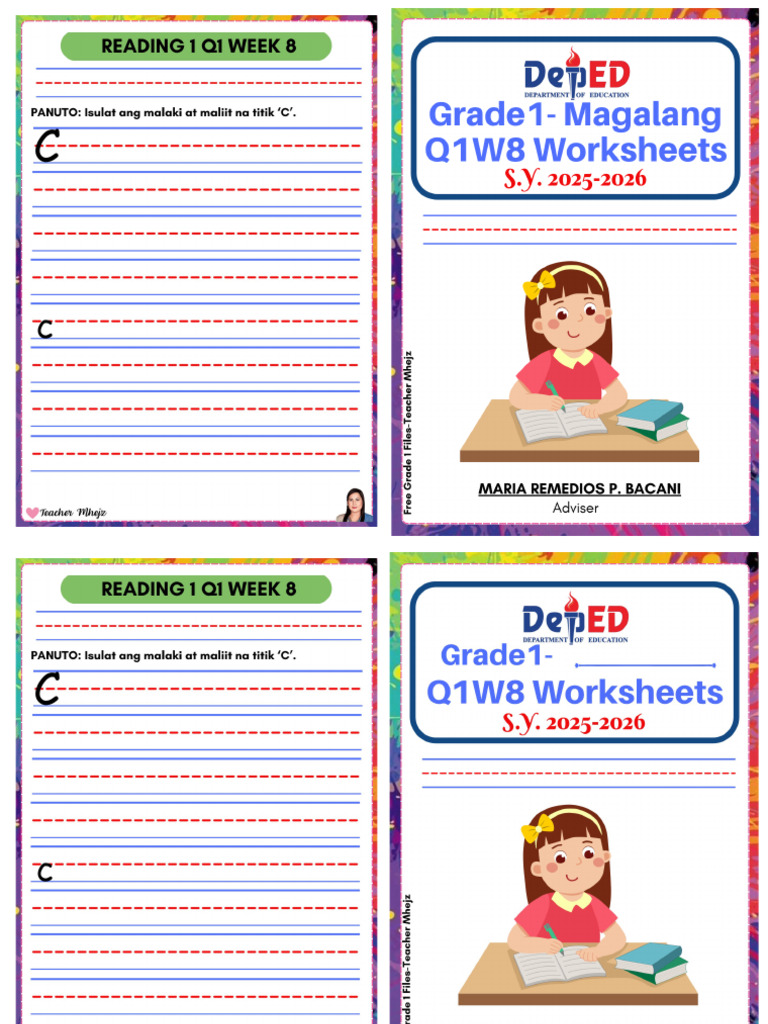 GRADE 1 Q1 WEEK 8 Worksheets Booklet - Free Grade 1 Files-Teacher Mhejz ...