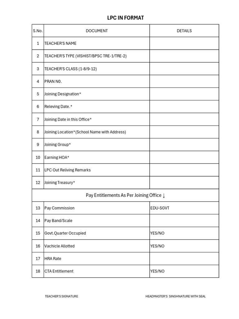 LPC In-Out Form for Teachers | PDF