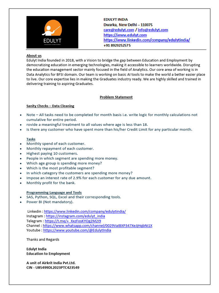 Problem Statement - Project - 1 | PDF