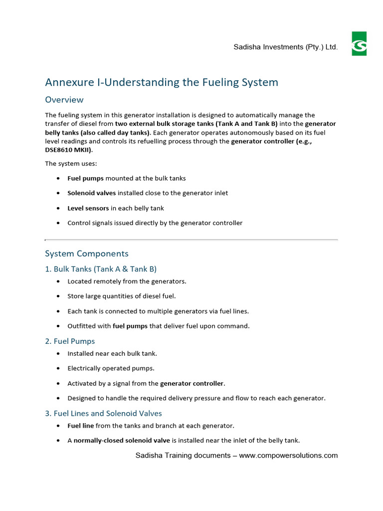 Automated Generator Fueling System Guide | PDF | Pump | Valve