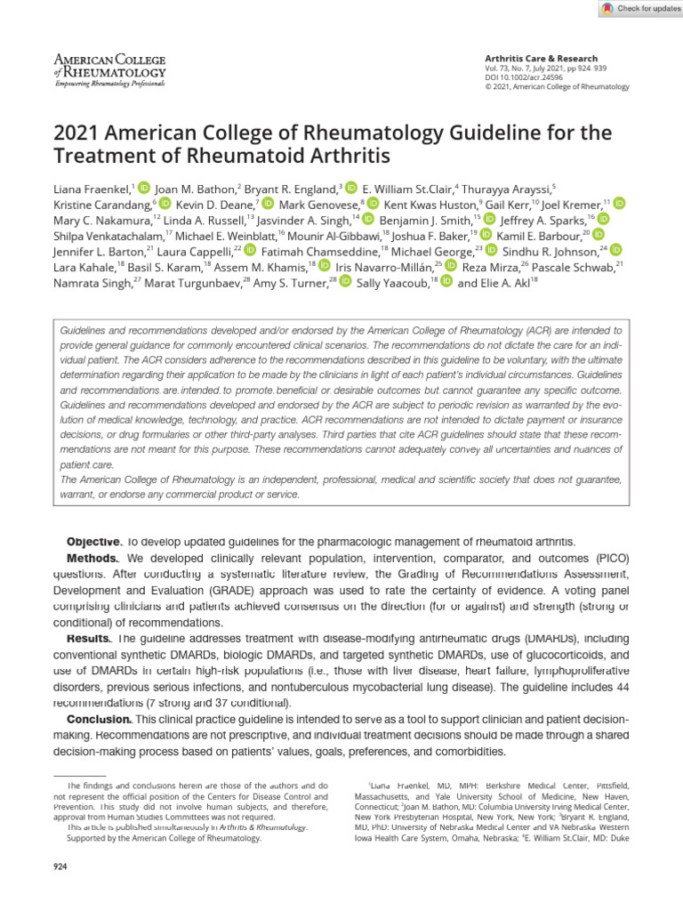 2021 ACR Rheumatoid Arthritis Guidelines | PDF | Medicine | Drugs