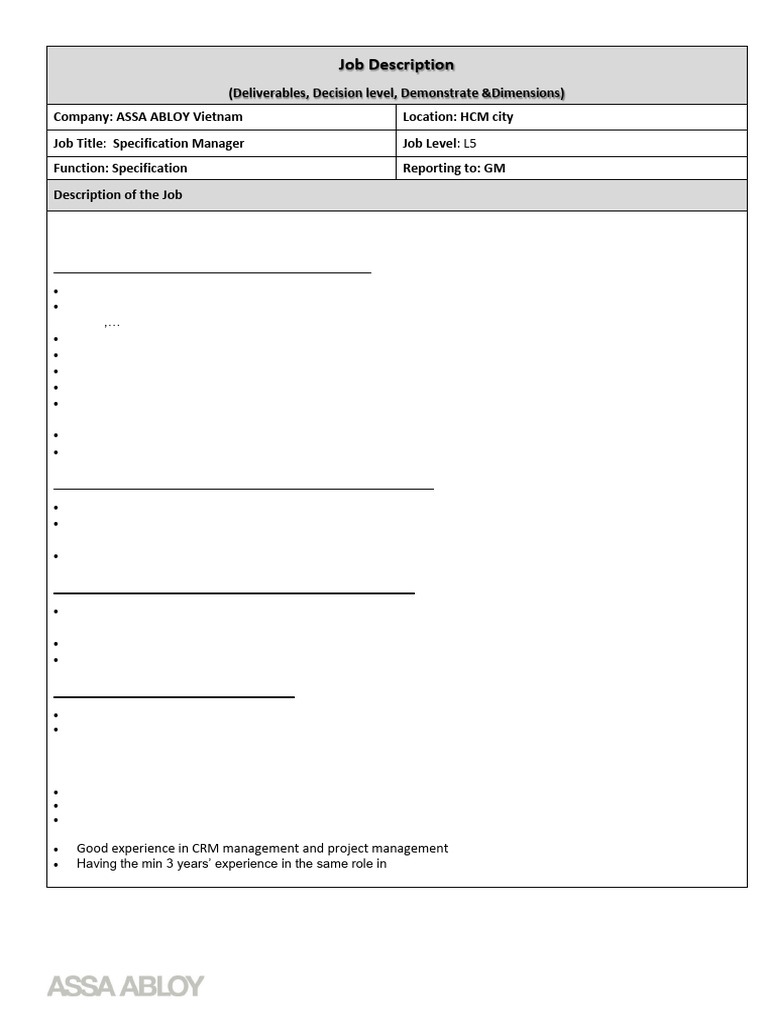 Specification Manager Job Description | PDF | Specification (Technical ...