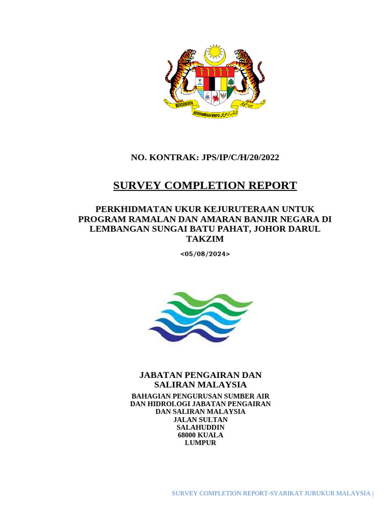 Survey Completion Report Jps - Batu Pahat (Final) | PDF