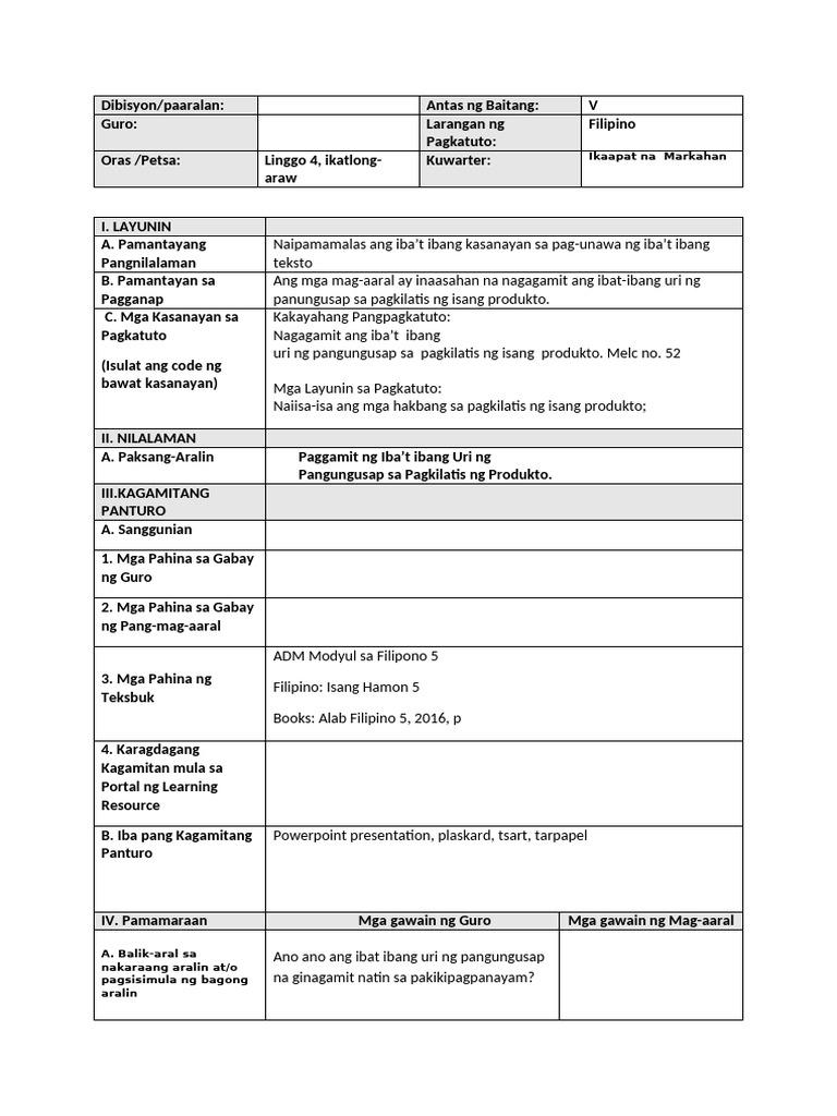 Filipino WK 4. Wednesday | PDF