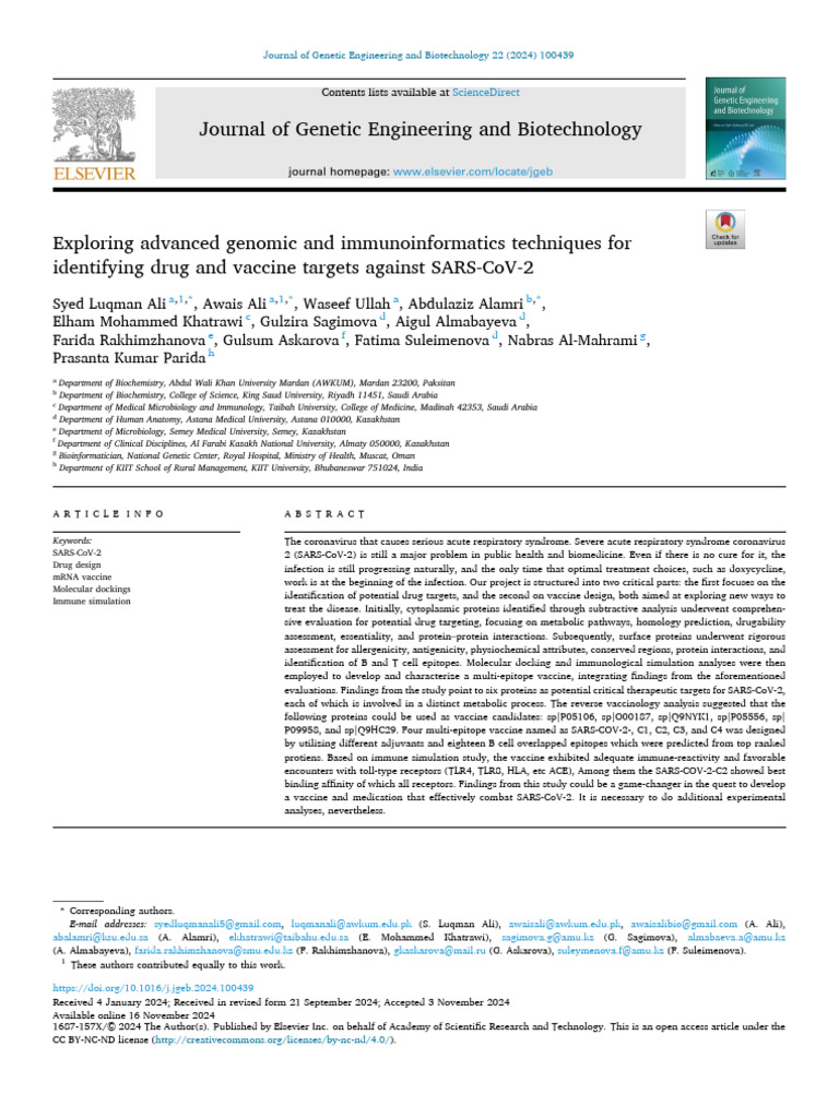 Exploring Advanced Genomic and Immunoinformatics T 2024 Journal of ...