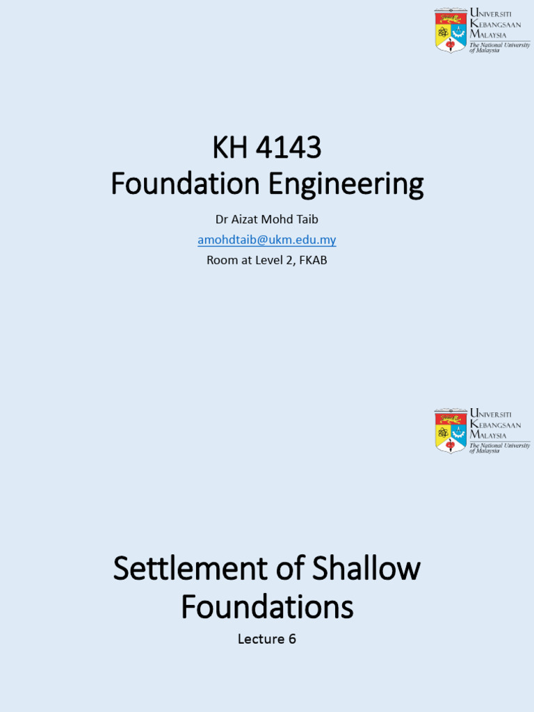 KH 4143 Week 6 Settlement in Shallow Foundations 2 AMT | PDF ...