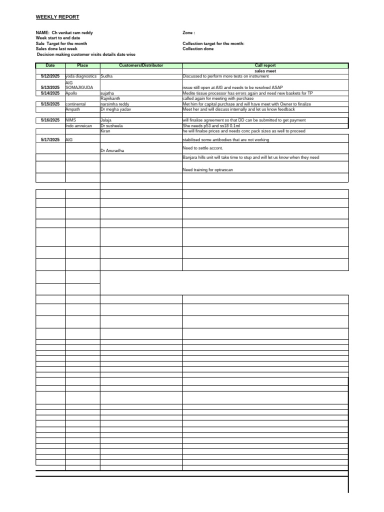Weekly Report Format For Sales May 12th | PDF