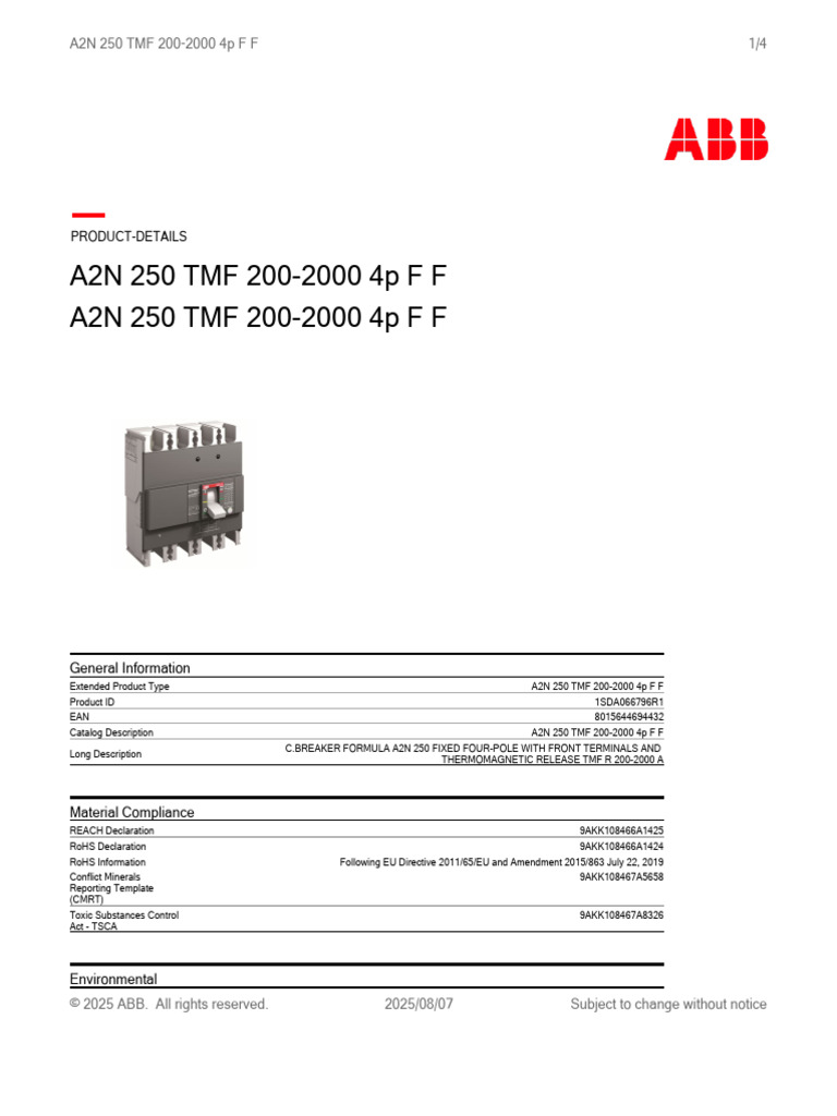A2N 250 TMF Circuit Breaker Details | PDF | Alternating Current ...