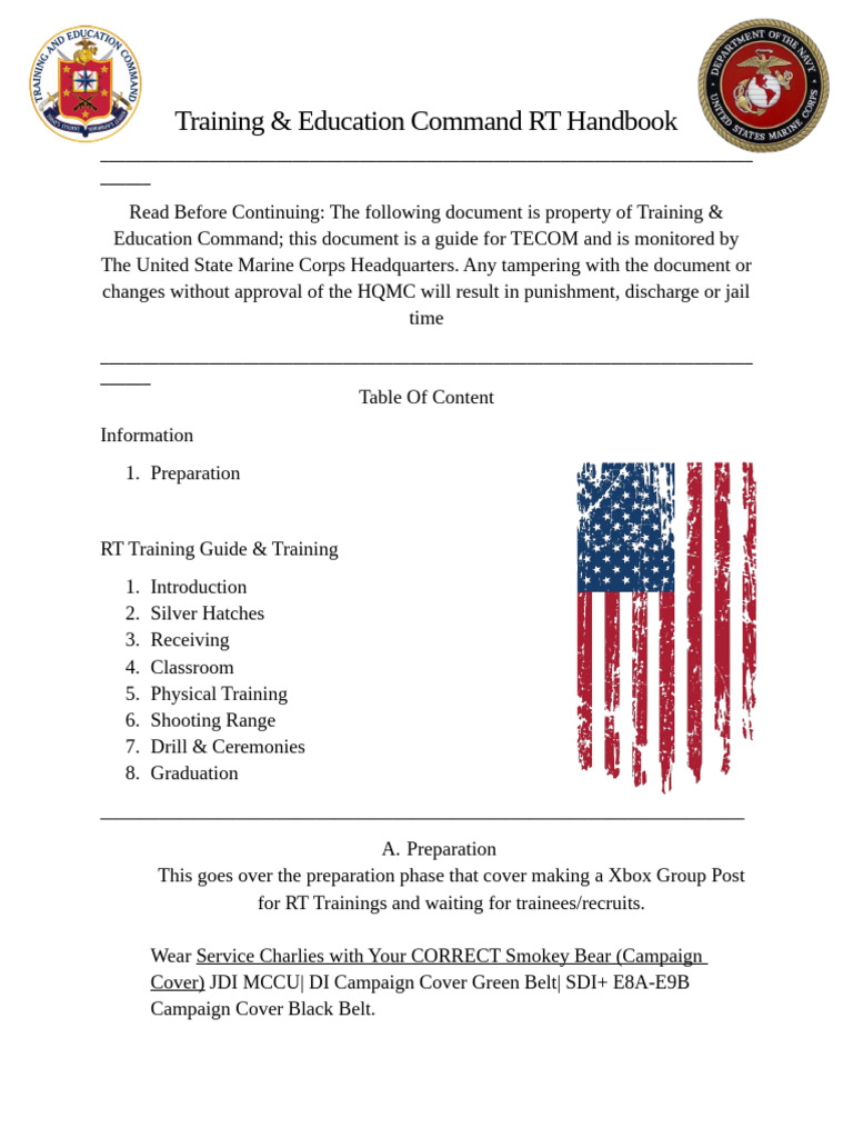 TECOM Recruit Training Handbook | PDF | Military | Military Science