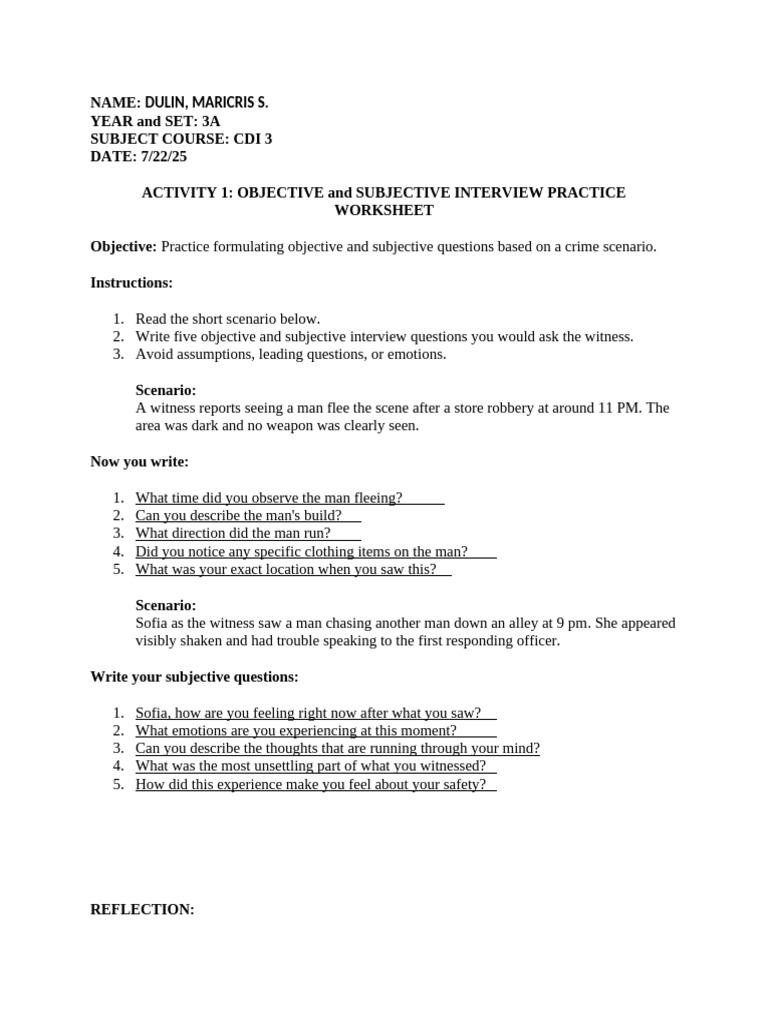 Interview Practice: Objective vs. Subjective Questions | PDF