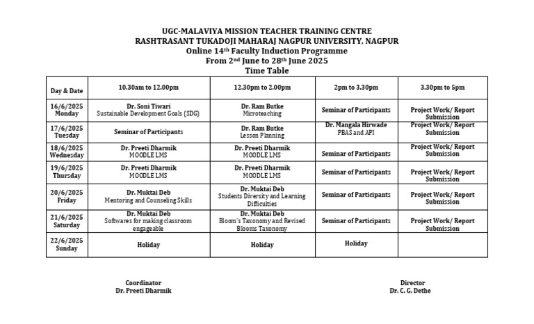 Faculty Induction Program Schedule 2025 | PDF