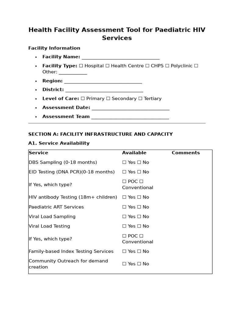 Pediatric HIV Services Assessment Tool | PDF | Health Sciences | Health ...