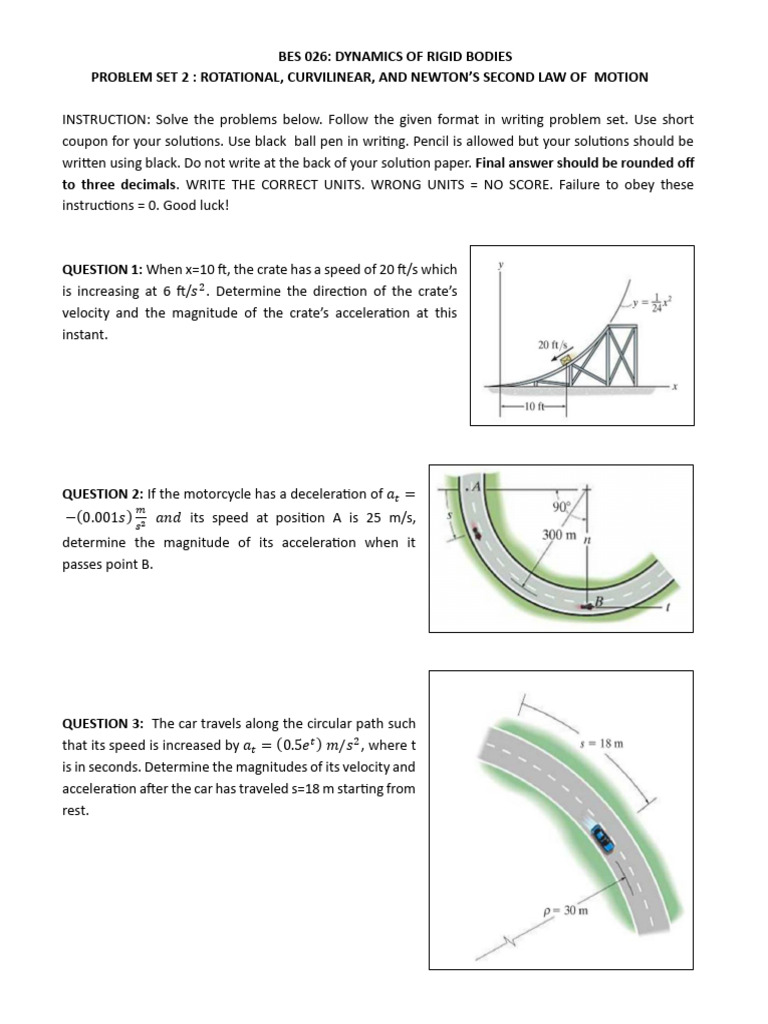 P2 Problem Set in Dynamics | PDF | Friction | Acceleration