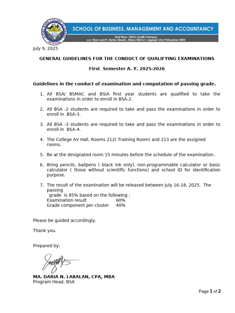 Qualifying Exam Guidelines 2025-2026 | PDF