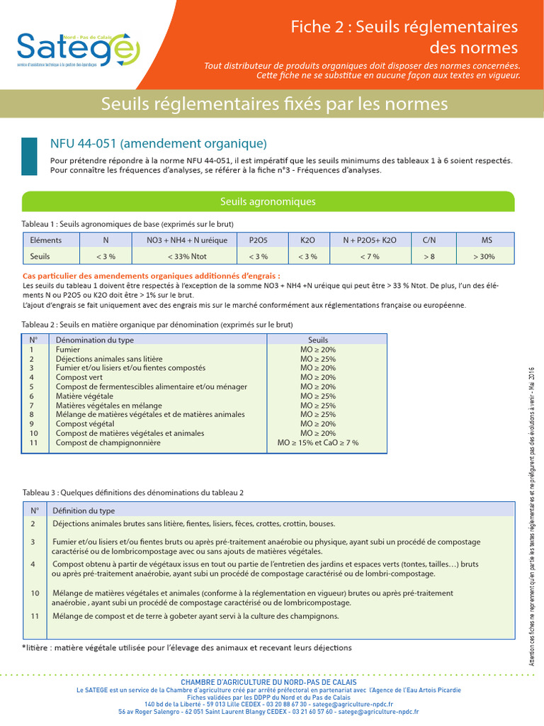 Seuils réglementaires des normes agronomiques | PDF | Compost | Fertilisant