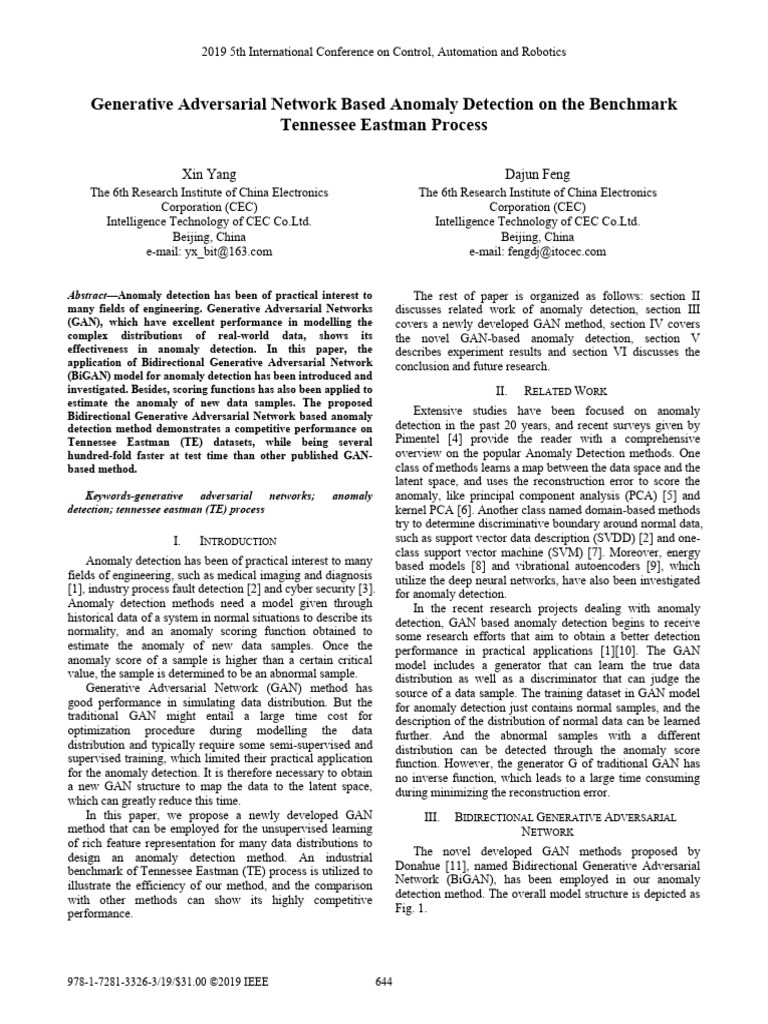 Generative Adversarial Network Based Anomaly Detection On The Benchmark ...