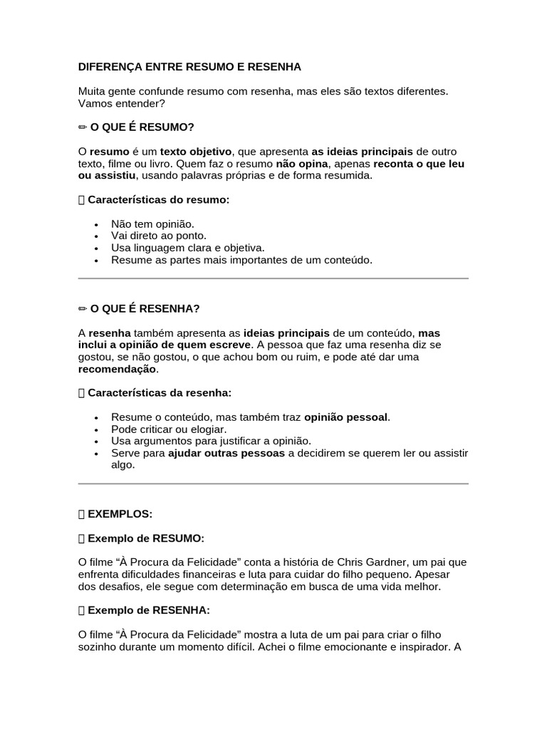 Diferença entre Resumo e Resenha | PDF