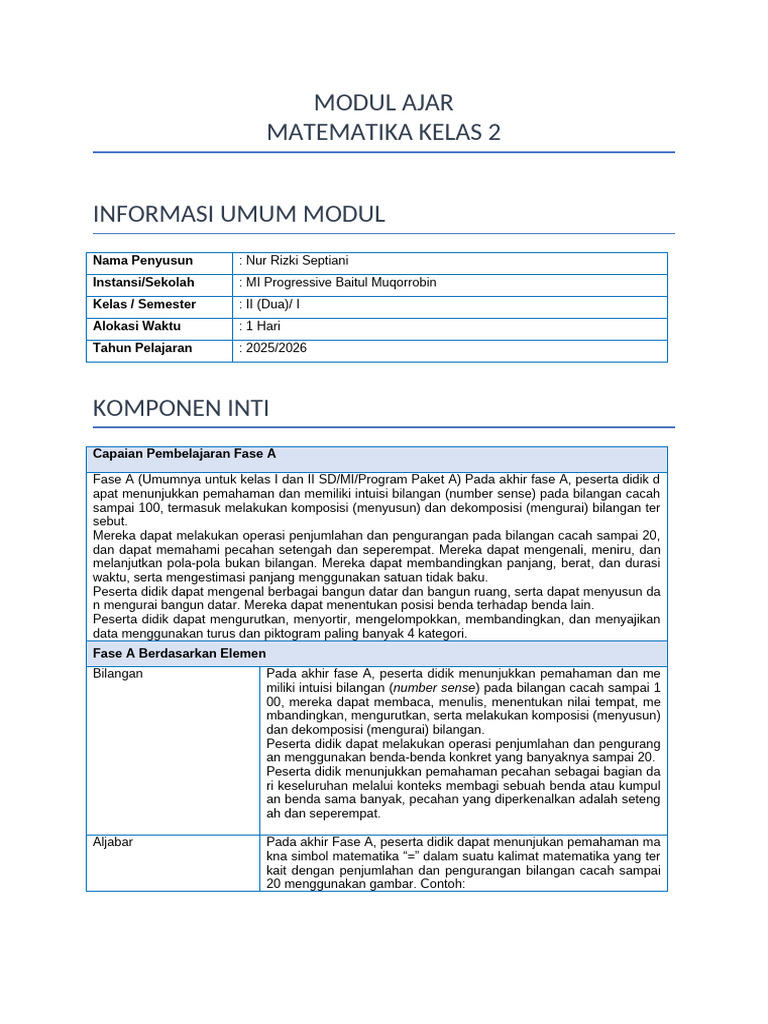 Modul Ajar Matematika Kelas 2 SD | PDF