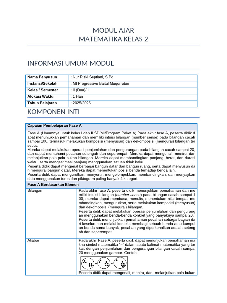 Modul Ajar Matematika Kelas 2: Posisi dan Pola | PDF
