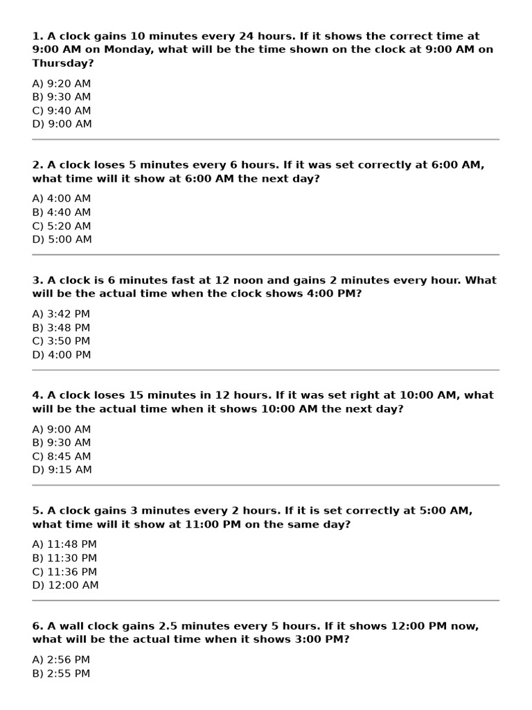 Clock Gain and Loss Calculations | PDF | Hour | Chess