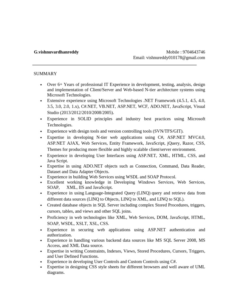 .NET Developer with 6+ Years Experience | PDF | Language Integrated ...