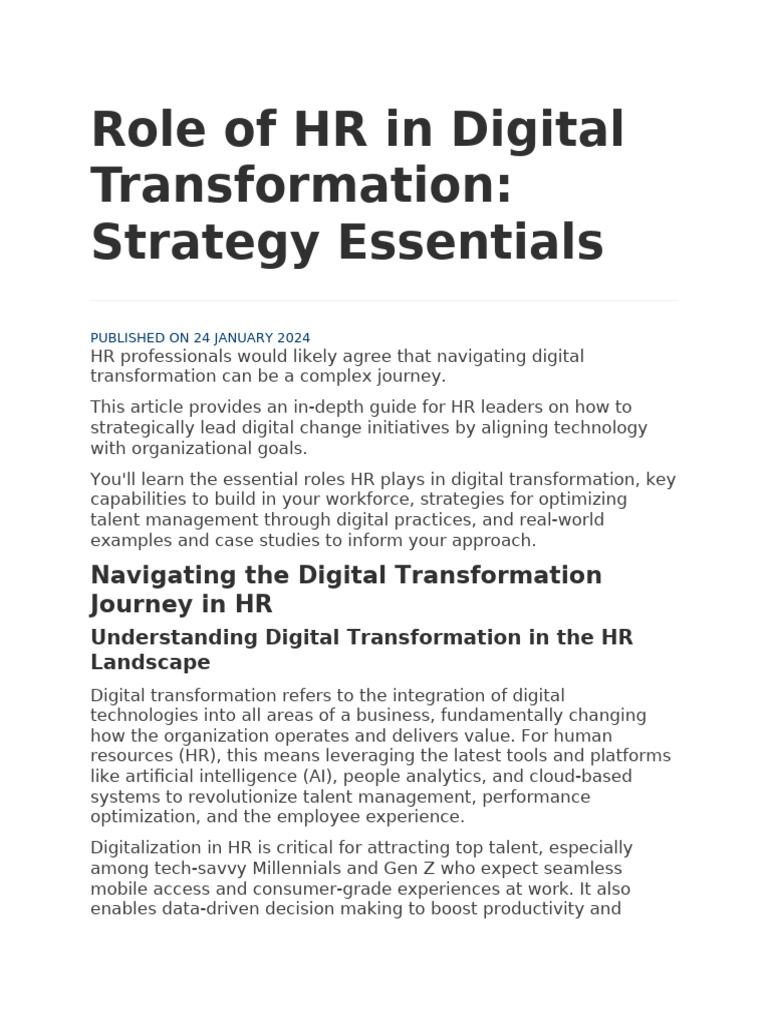 HR's Key Roles in Digital Transformation | PDF | Analytics | Talent ...