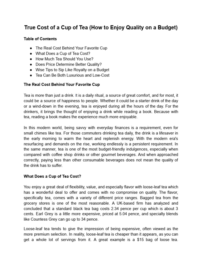 True Cost of A Cup of Tea (How To Enjoy Quality On A Budget) | PDF ...