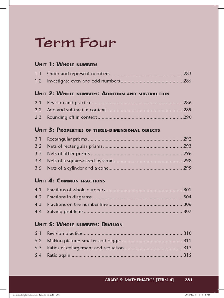 Grade 5 Maths Term 4 Overview | PDF | Rectangle | Subtraction