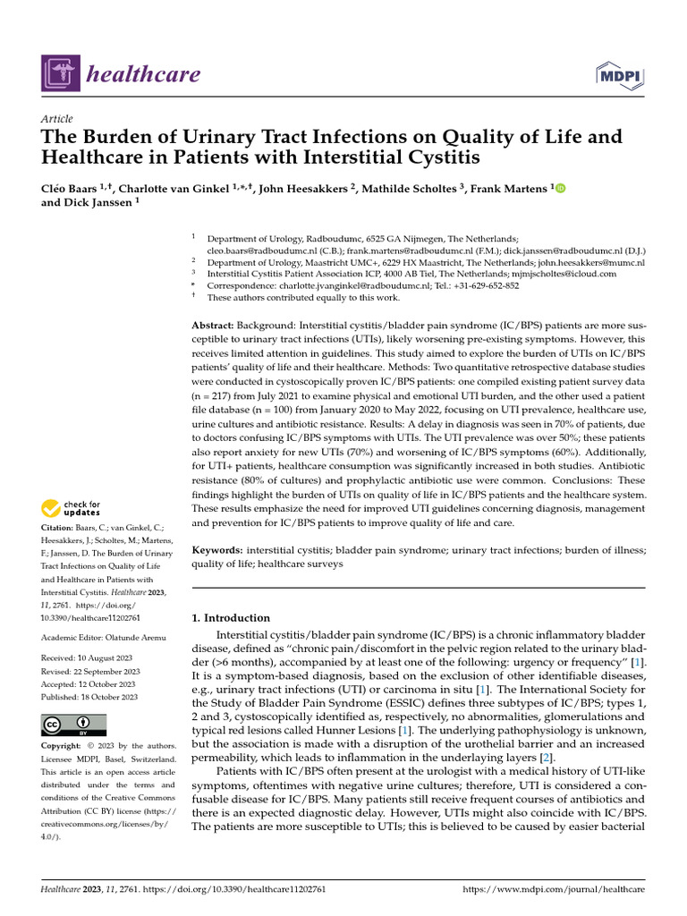 The Burden of UTI On QOL With IC Bladder | PDF | Urinary Tract ...