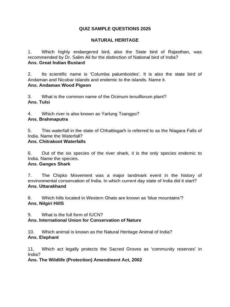 INTACH Heritage Quiz Sample 2025 | PDF