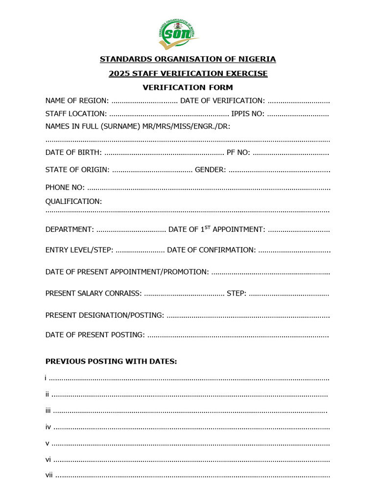 Personnel Verification Form | PDF