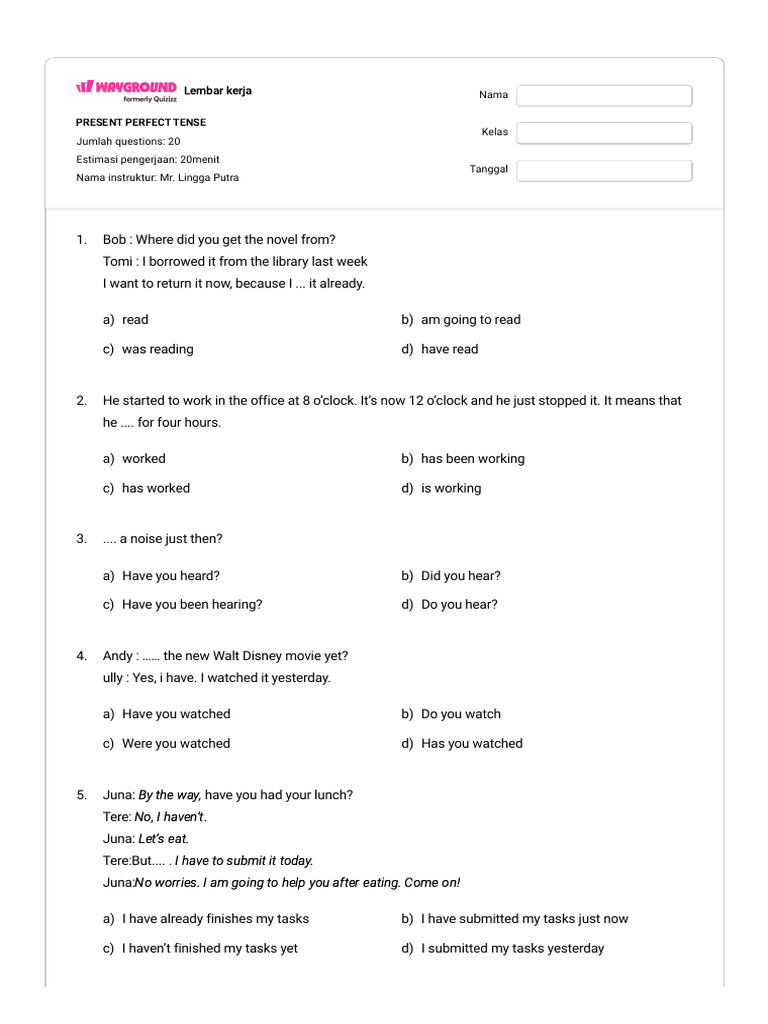 Present Perfect Tense Worksheet | PDF | Chess | Chess Theory