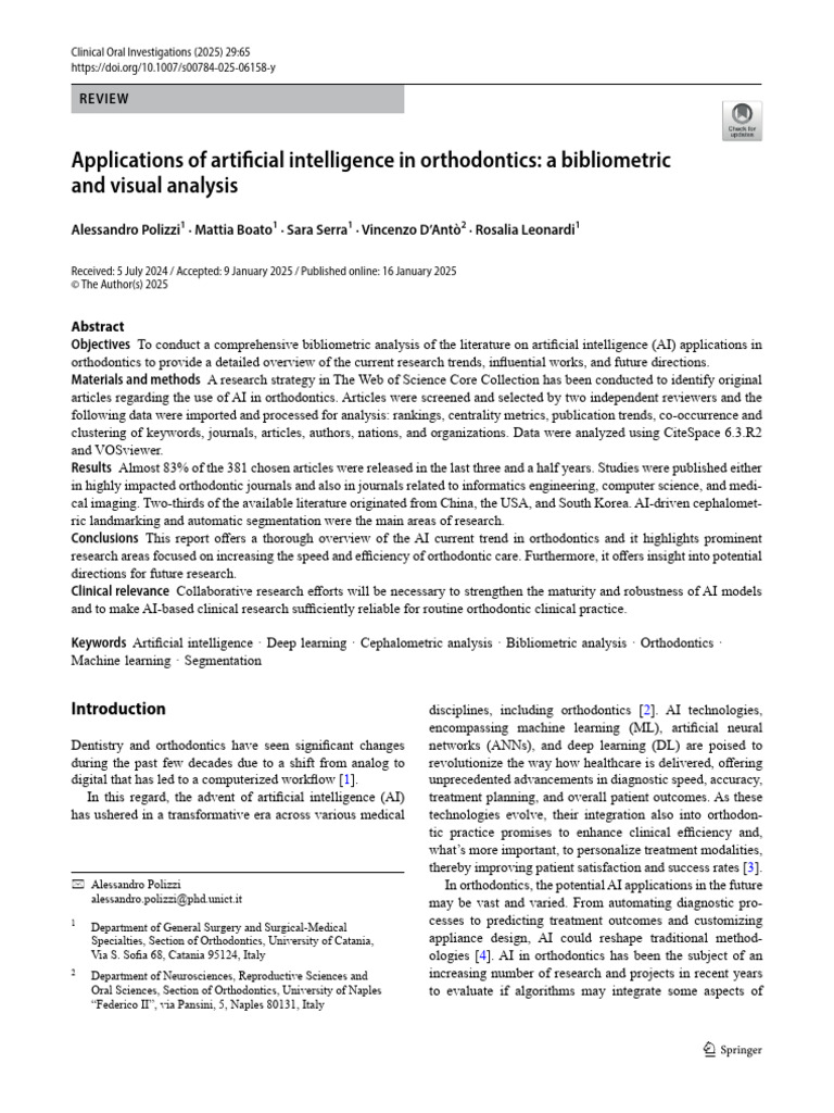 AI Applications in Orthodontics Overview | PDF | Artificial ...